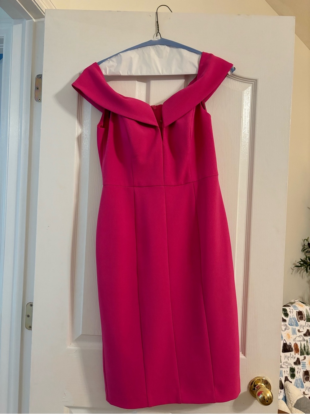 Elegant Off-Shoulder Sheath Dress in Hot Pink